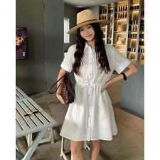 CL 셀린느 홀로우 레이스 커프스 반팔 미니 원피스  