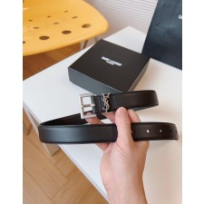 YS 생로랑 스무스 레더 실버 모노그램 벨트 블랙 