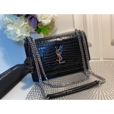 YS 생로랑선셋 악어 모노그램 플랩 프론트백 