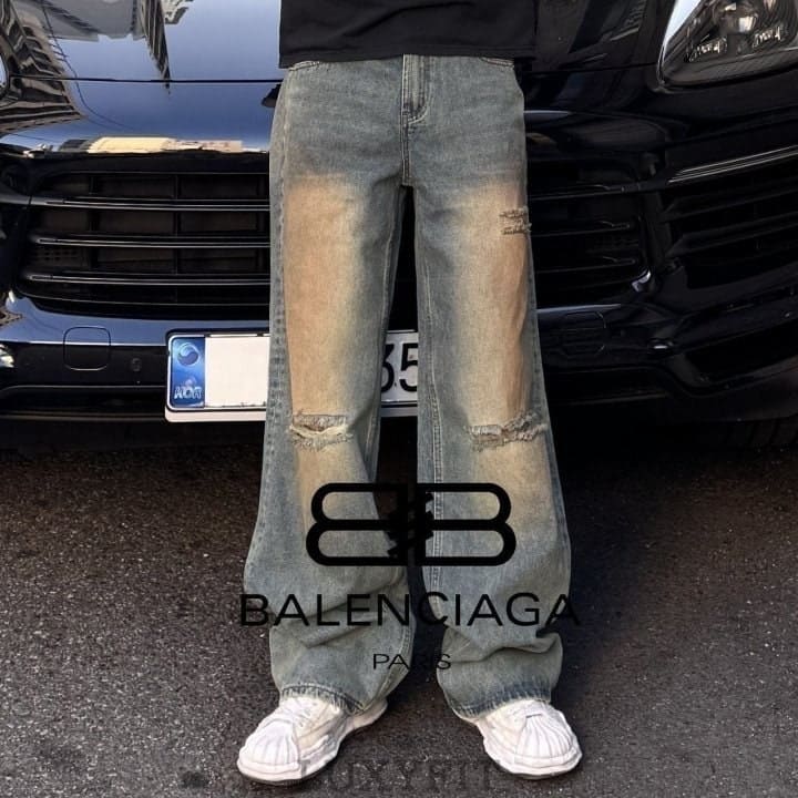BC 발렌시아가 컷팅 워싱 와이드 데님 팬츠