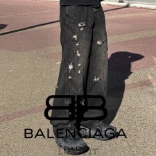 BC 발렌시아가 트의스트 절개 데미지 와이드 청바지