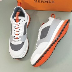 HM 에르메스 H. 리더 스니커즈 트윌 카프스킨 스웨이드 고트스킨 & 멀티꼴로르 그리 쿼츠