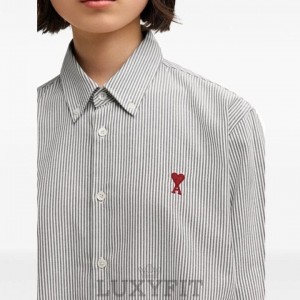 AM 아미 스몰레드하트 스트라이프셔츠