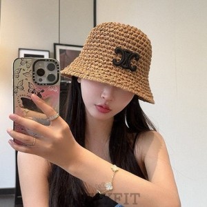 CL 셀린느 로고 라탄 버킷햇