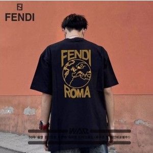 FD 펜디 노랑 지구본 로고 반팔 티셔츠