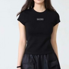 MU 미우미우 수입 코튼 로고 크롭 반팔 티셔츠