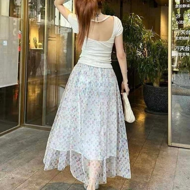 LV 루이비통 수입 모노그램 쉬폰 롱 스커트