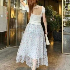 LV 루이비통 수입 모노그램 쉬폰 롱 스커트