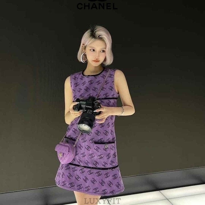 CN 샤넬 패턴 빈티지 민소매 원피스