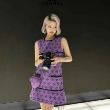 CN 샤넬 패턴 빈티지 민소매 원피스