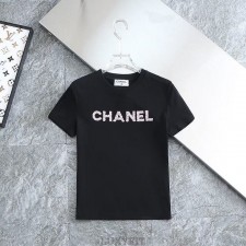 CN 샤넬 여성 핑크자수로고 실켓 라운드티