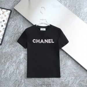 CN 샤넬 여성 핑크자수로고 실켓 라운드티