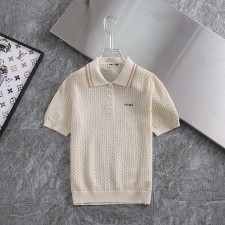 MU 미우미우 여성 린넨 펀칭 카라 티셔츠