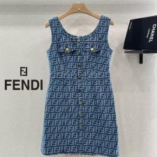 FD 펜디 FF 패턴 포켓 데님 민소매 원피스