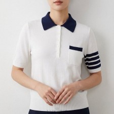 TB 톰브라운 빽 헥터 짜임 카라 반팔 니트