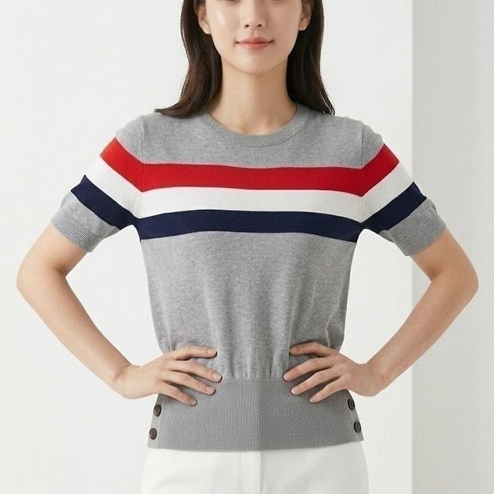 TB 톰브라운 삼선 반팔 니트라운드