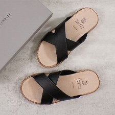 CU 브루넬로 쿠치넬리 크로스 레더 슬라이드 샌들