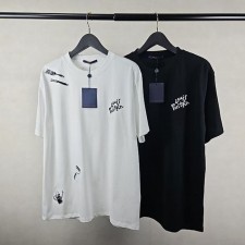 LV 루이비통 수입 LV 자수로고 라운드 티셔츠 남여공용 화이트