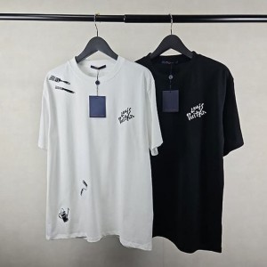LV 루이비통 수입 LV 자수로고 라운드 티셔츠 남여공용 화이트