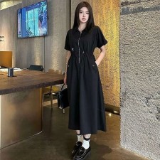 DO 디올 드로우스트링 나일론 롱 플레어 카라 원피스