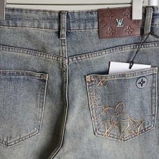 LV 루이비통 레더패치 포켓 자수로고 워싱 데님진