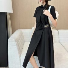 LW 로에베 모직 랩 드레스 -블랙-